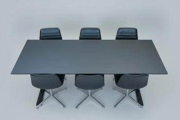 Ovenfra billede af Dencon konferencebord i sort med rektangulær bordplade, 200x100 cm – perfekt til mødelokale og kantine.