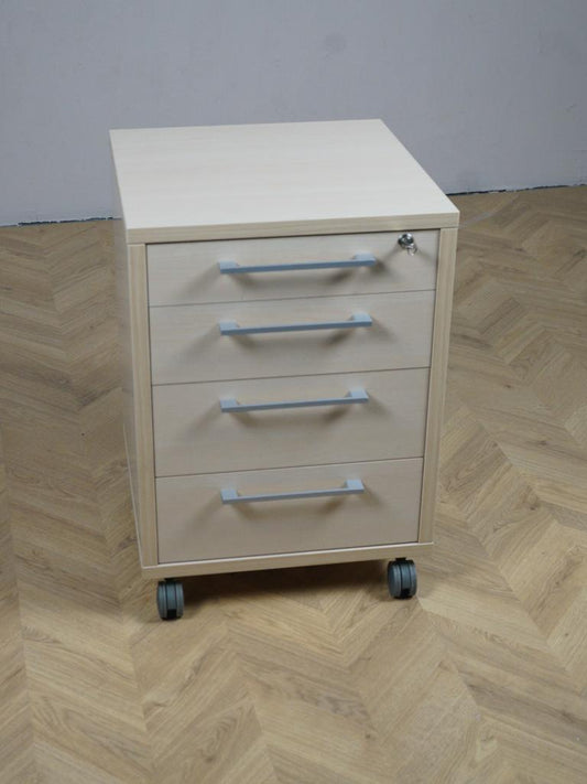 Dencon skuffekassette i træ med decorlaminat 46x42 cm set fra front – praktisk opbevaringsløsning til kontor eller hjemmearbejdsplads.