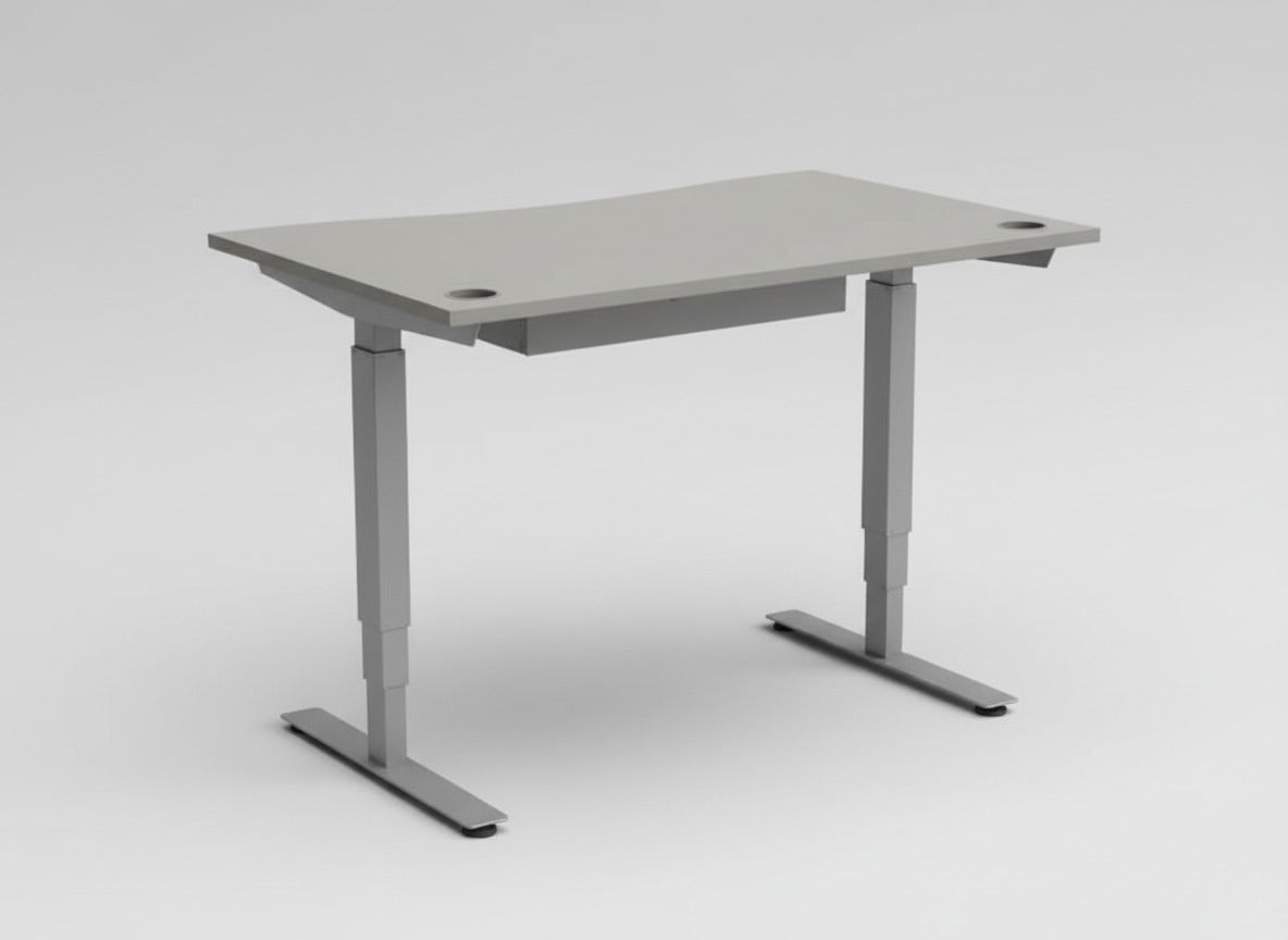 EFG hæve-sænkebord 120x90 i grå med bue set bagfra med solidt og justerbart understel.