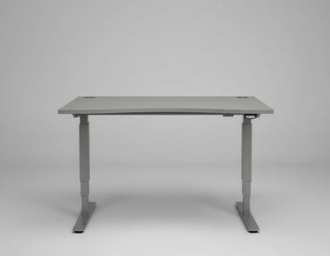 Frontbillede af EFG hæve-sænkebord 120x90 i grå med bue og justerbart understel.