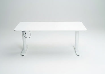 IKEA Bekant hæve-sænkebord i hvid 160x80 cm set i skrå vinkel til kontor og hjemmearbejde