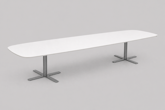 Kinnarps konferencebord 360x120 cm i hvid laminat med gråt stel – stort mødebord set forfra