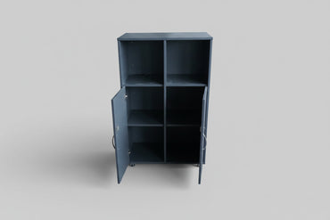 Antracitgrå kontorreol med hjul og åbne opbevaringsrum