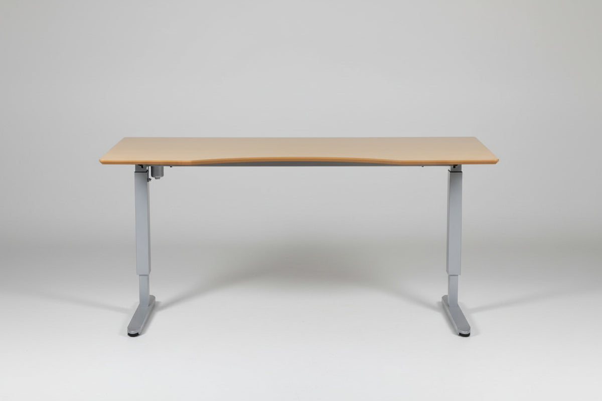 Lomax hæve-sænkebord 180x90 cm i lyst træ med grå stel – ergonomisk skrivebord set forfra