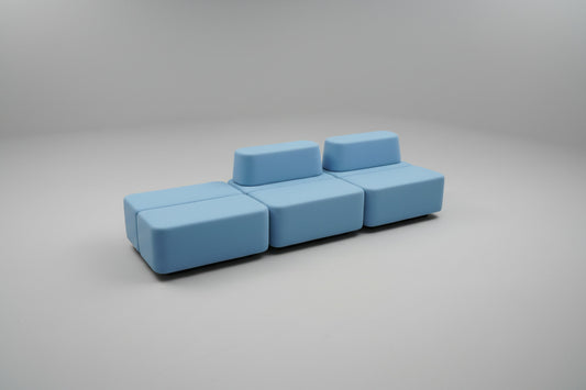 Martela Movie modulsofa i blå med 3 moduler set forfra