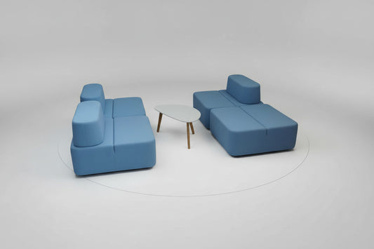 Martela Movie modulsofa i blå med 4 moduler set forfra