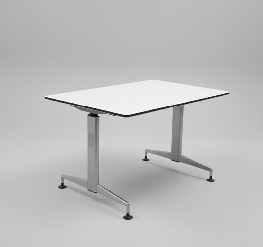 Paustian A-One hæve sænkebord 180x90 cm i hvidt med aluminiumsstel set fra siden