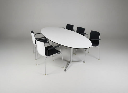 Frontvisning af Paustian Spinal spisebord i hvid med kurvede linjer, 240x100 cm – eksklusivt og elegant design.