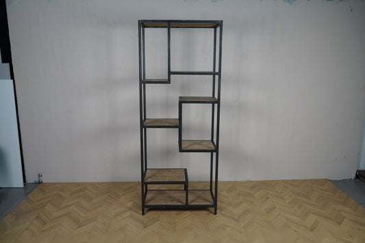 Seaford reol 80x40x200 cm i sort metal og trælook – frontbillede