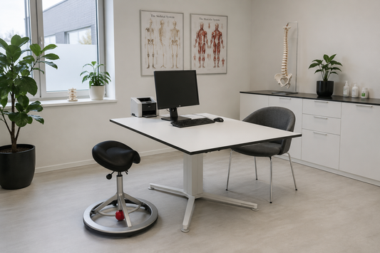 Klinikrum med skrivebord og sadelstol