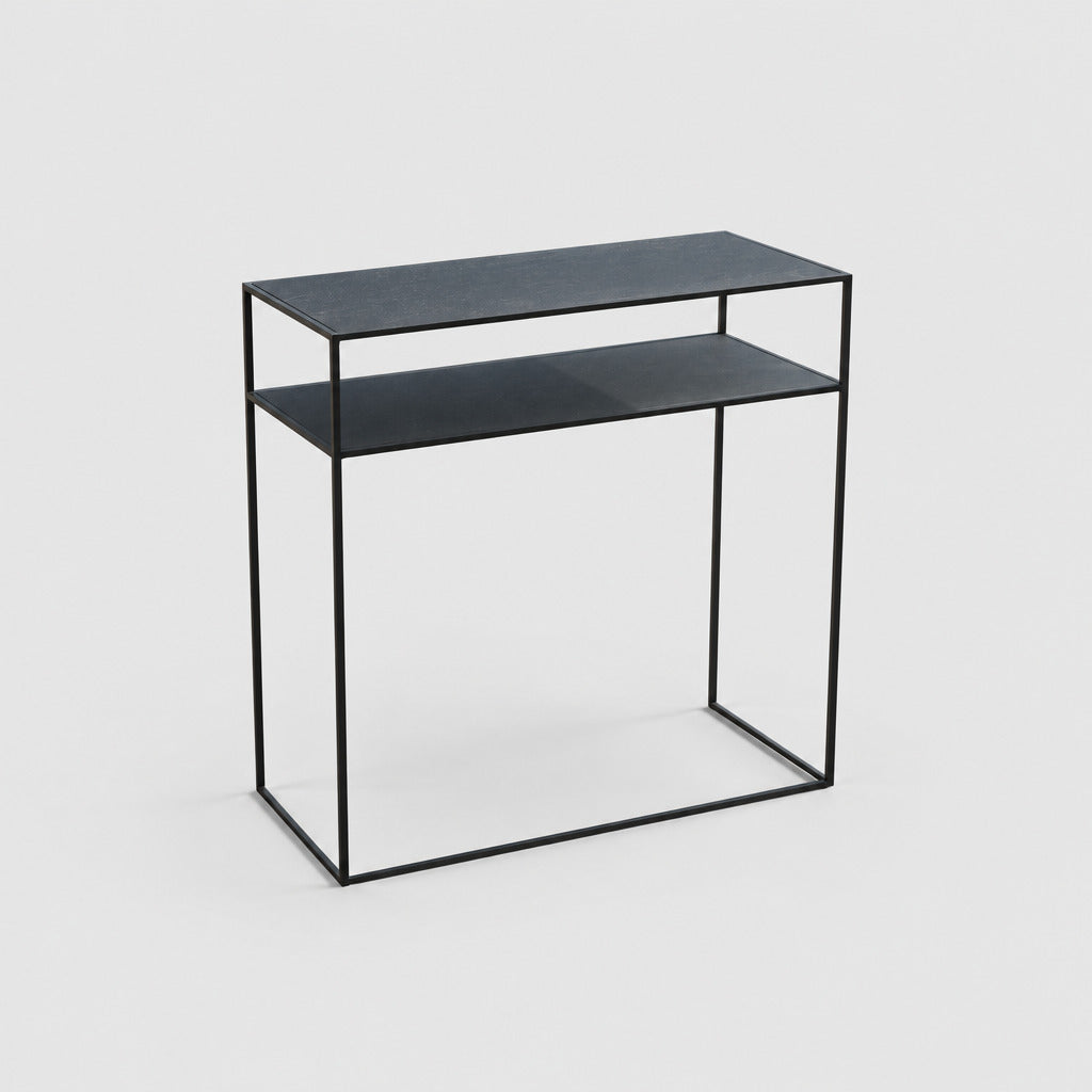 Sort Konsolbord i Stål med 2 Hylder – 84x35 cm
