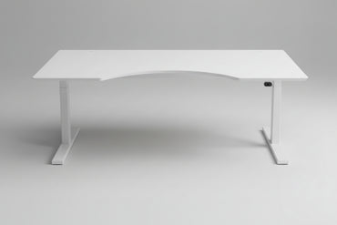 Frontbillede af Scanoffice hæve-sænkebord 160x80 med hvid laminat bordplade og hvidt stel.