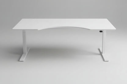Frontbillede af Scanoffice hæve-sænkebord 160x80 med hvid laminat bordplade og hvidt stel.