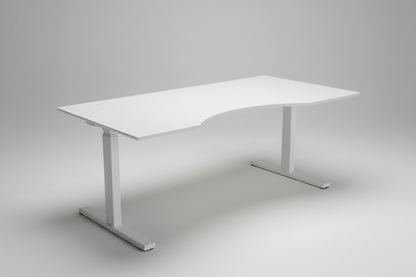 Scanoffice hæve-sænkebord 160x80 med hvid laminat bordplade og hvidt stel set fra skrå vinkel.