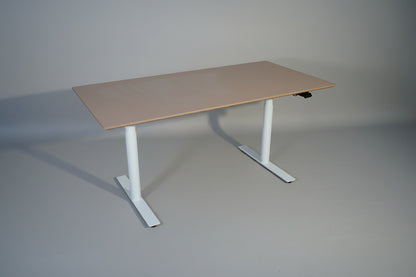 Arnehus hæve-sænkebord 160x80 i valnød linoleum med hvidt stel set skråt forfra