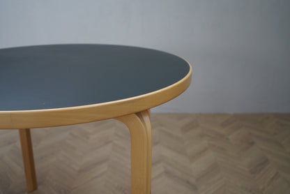 Close up af Artek Aalto 90A bord i birk med antracitgrå bordplade