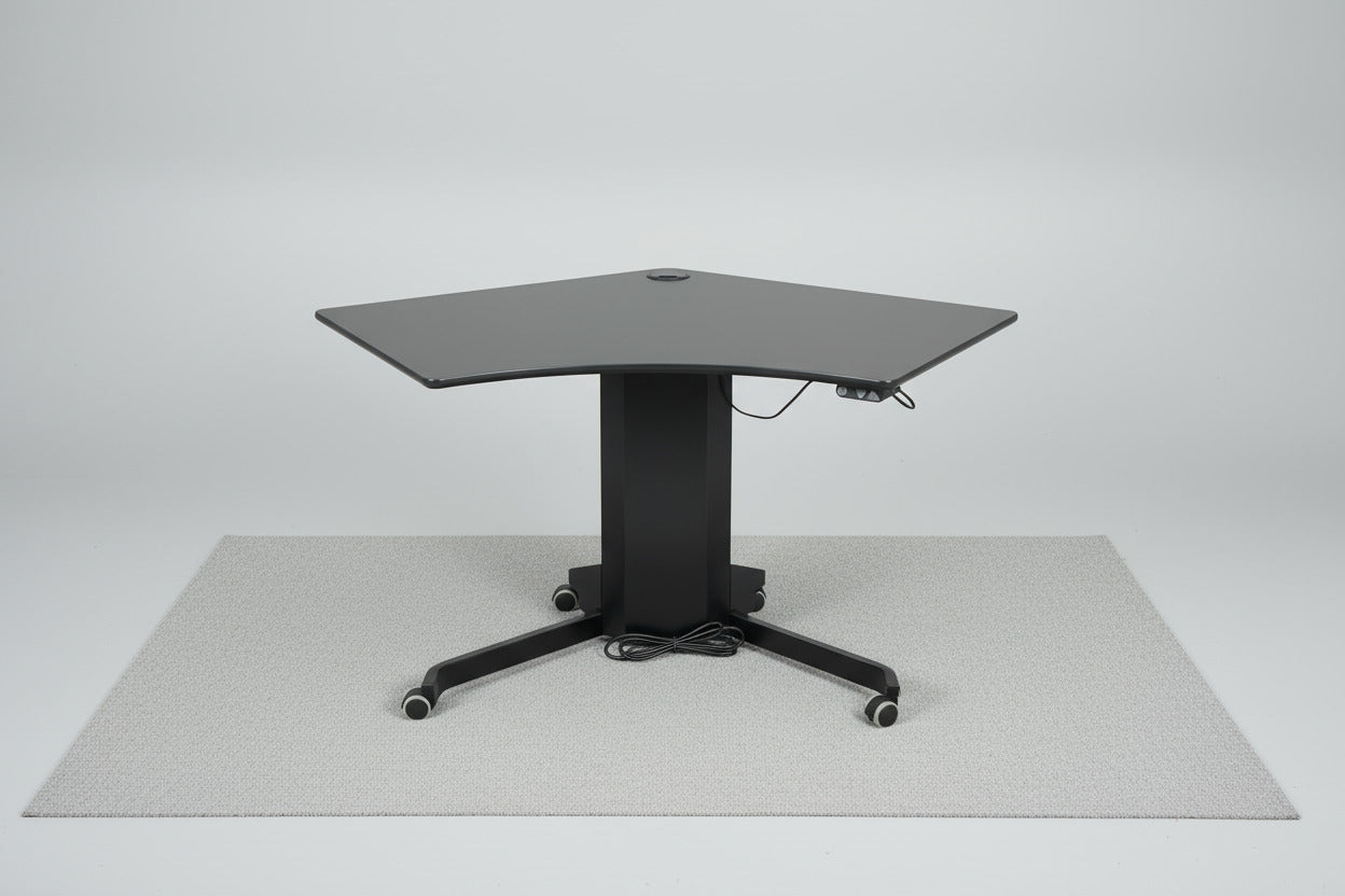 Conset hæve-sænkebord i sort – set forfra med justerbart stel.