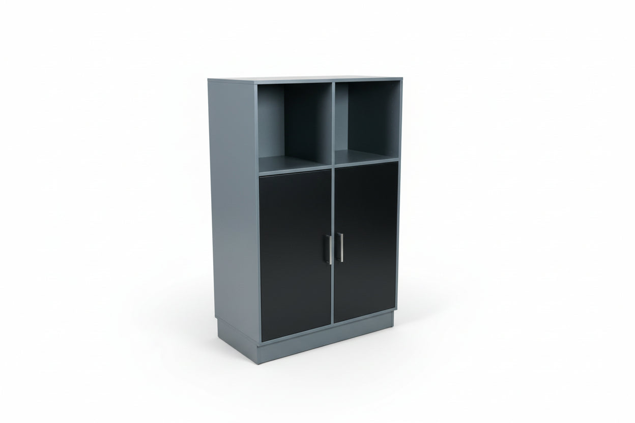 Cube Design reol med 6 rum i antracitgrå set i skrå vinkel