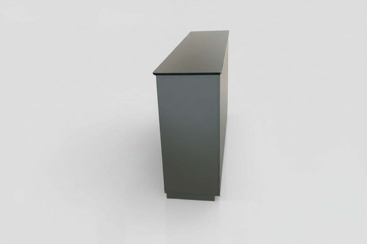 Cube Design reol set fra siden i antracitgrå med dybde 48 cm og moderne design