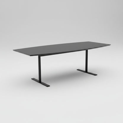 Dencon Delta mødebord 240x120 cm med sort linoleum, affaset kant og sort stel set skråt