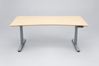 Dencon ergonomisk hæve-sænkebord 180x90 cm med ahornfinér og gråt LINAK stel – set forfra