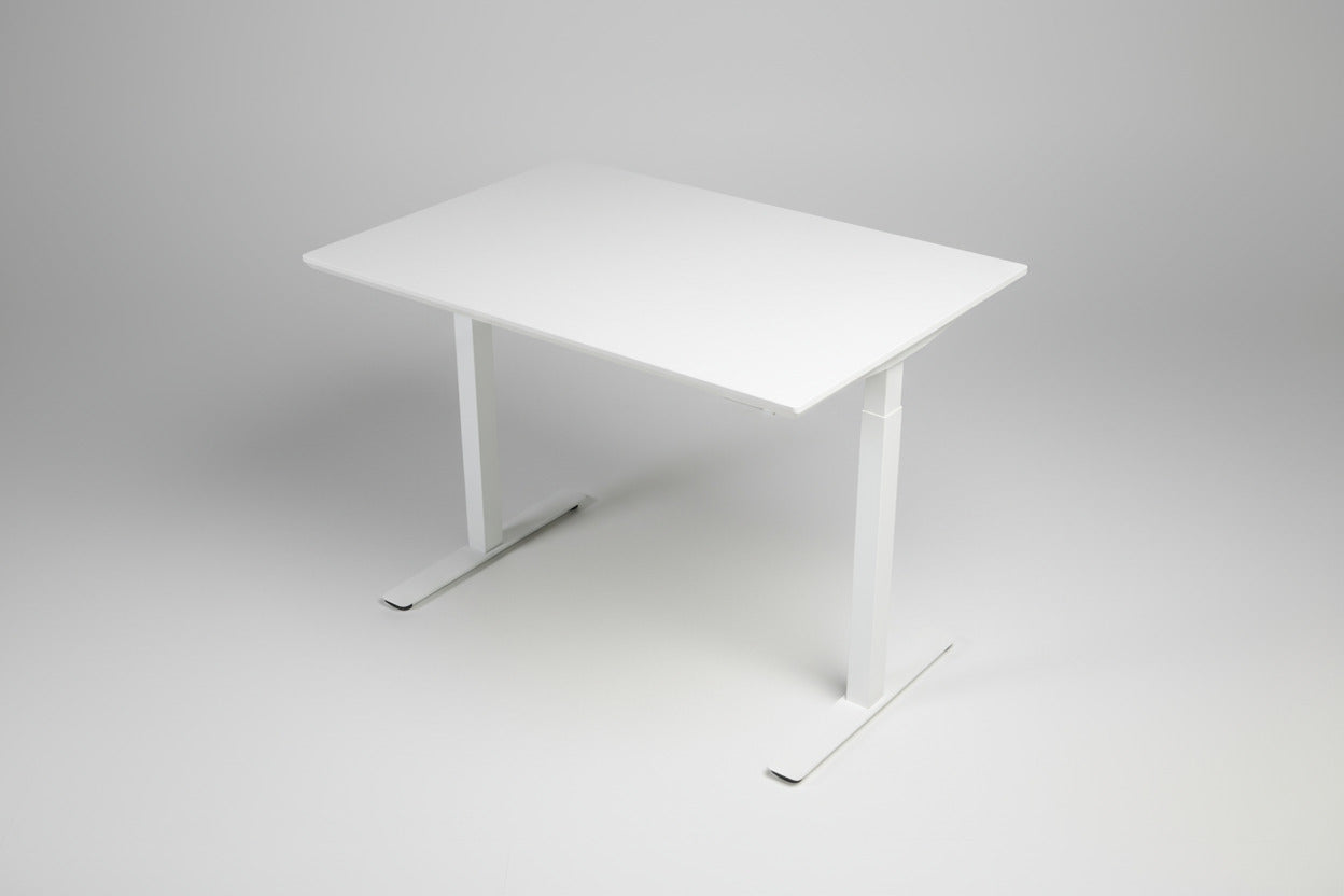 Dencon hæve-sænkebord hvidt stel og bordplade – ergonomisk skrivebord 100x80 cm
