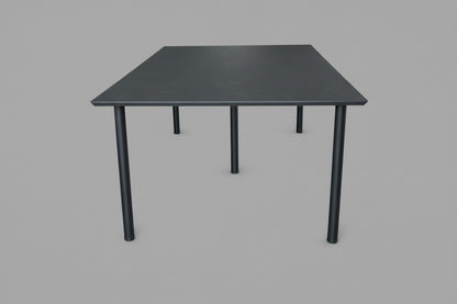 Dencon mødebord i sort linoleum 200x120 cm set fra siden med robust og minimalistisk stel.