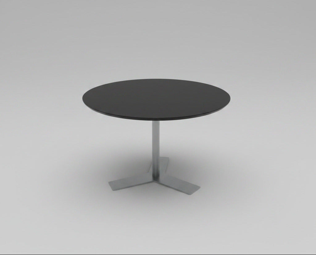 Dencon rundt bord Ø110 cm med sort linoleum og sort affaset kant – frontvisning