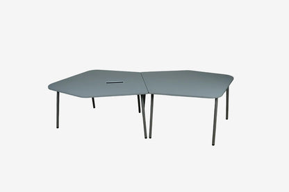 Four Design mødebord i grå laminat bestående af to femkantede borde set ovenfra