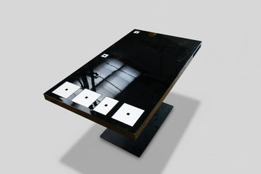 Holmris B8 Milk hæve-sænkebord i sort højglans 140x82 cm – set ovenfra