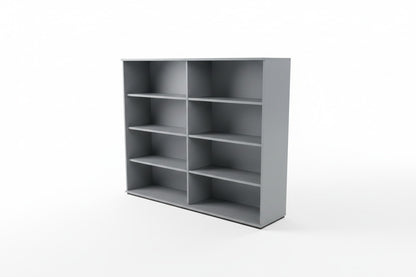 Holmris B8 reol i antracitgrå set fra skrå vinkel med 8 hylder og stor opbevaringsplads.