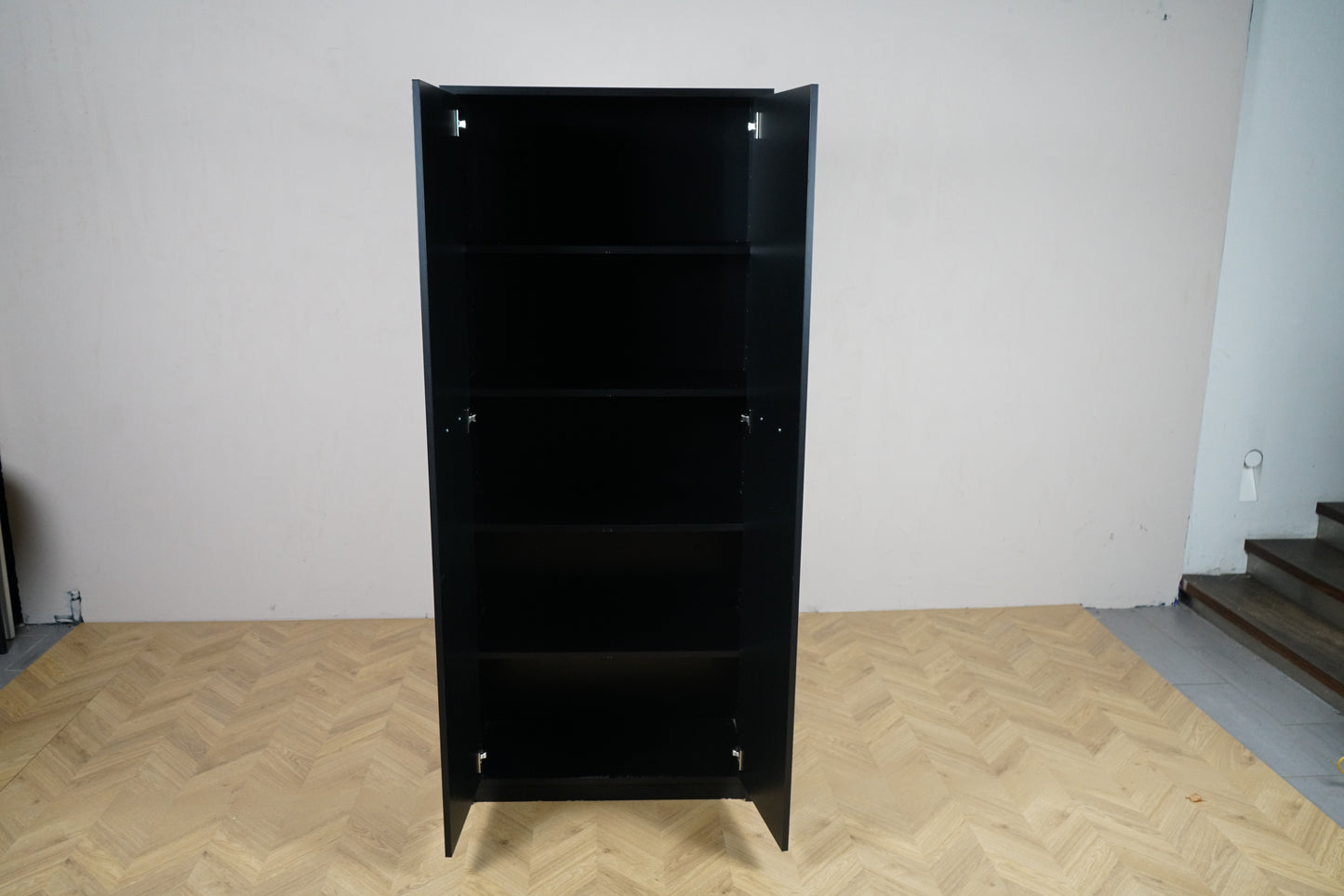 Holmris højt skab i sort med hylder – åben visning, 78x35x186 cm kontorskab
