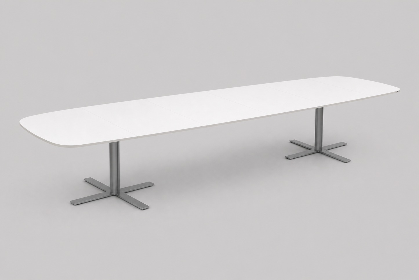 Kinnarps konferencebord 360x120 cm i hvid laminat med gråt stel – stort mødebord set forfra