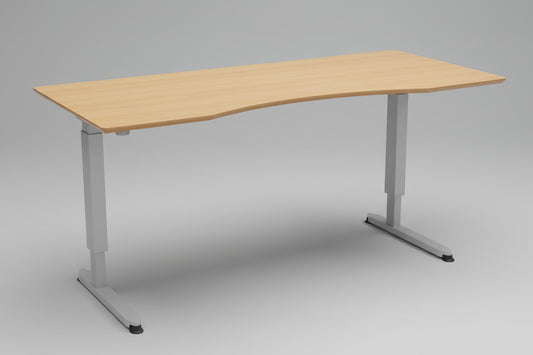 Ergonomisk Lomax hæve-sænkebord 180x90 cm – skrivebord i lyst træ og grå stel set fra skrå vinkel