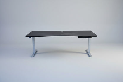 Martela hæve sænkebord i sort linoleum 180x90 cm set forfra