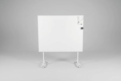 Mobilt whiteboard på hjul med stålkeramisk skriveoverflade og hvidt stel, 150 x 120 cm, set forfra.