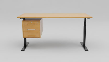 Frontvisning af Munch Denmark M40 Hæve-sænkebord i bøg – klassisk dansk design med skuffeopbevaring