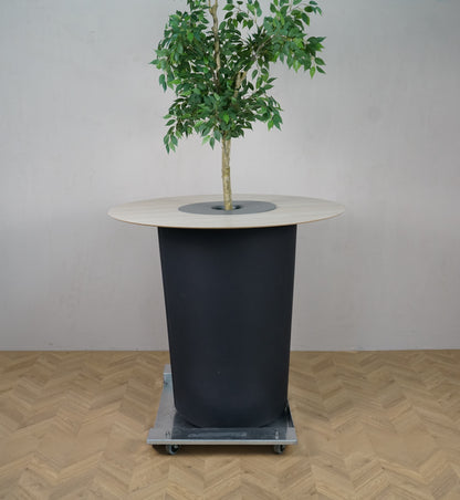 Offect kontorplante højbord med 120 cm diameter og 110 cm højde set forfra – elegant højbord med kunstige planter.