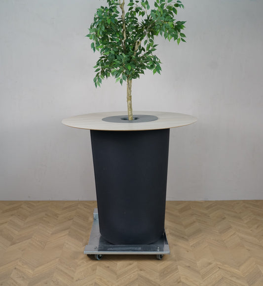Offect kontorplante højbord med 120 cm diameter og 110 cm højde set forfra – elegant højbord med kunstige planter.