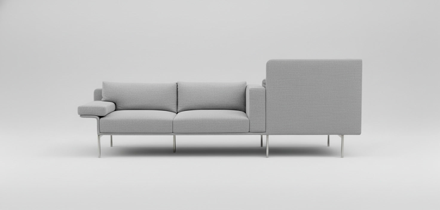 Offect loungesofa 280x96 i grå set forfra, stilfuld og komfortabel 3-personers sofa til loungeområde.