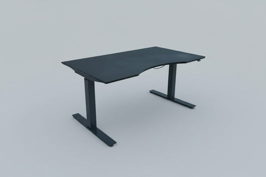 ScanOffice hæve-sænkebord 140x90 i sort linoleum med mavebue set skråt