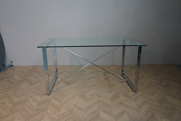 Glas sofabord med krom stel 150x90 cm set forfra