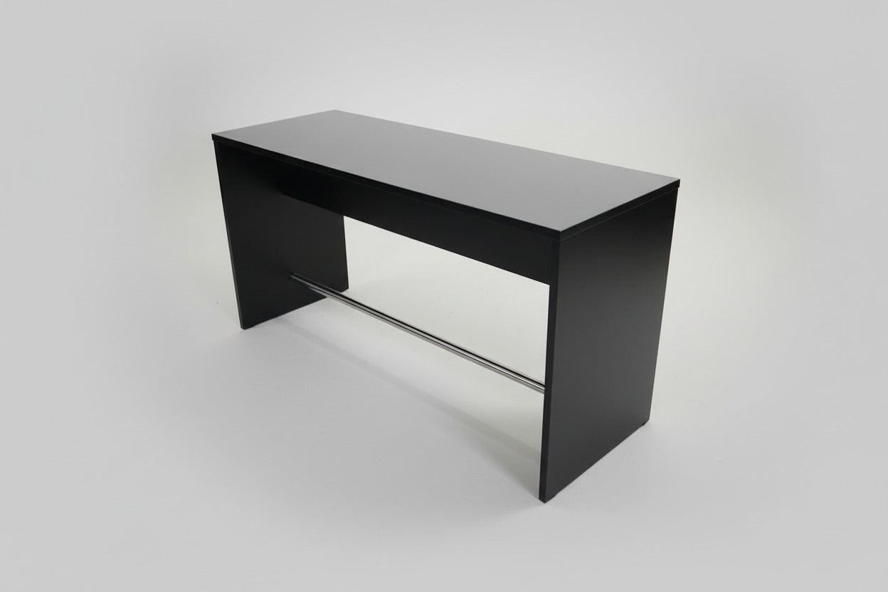 Højbord 180x60 cm i sort set ovenfra med slank rektangulær bordplade