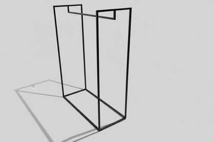 Tøjstativ i sort pulverlakeret stål set ovenfra med rørformet konstruktion