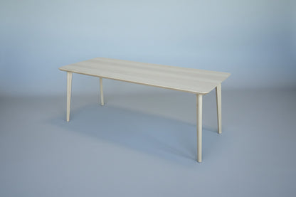 Stilrent spisebord i asketræsfiner med affaset kant – frontvisning, 200 cm bred