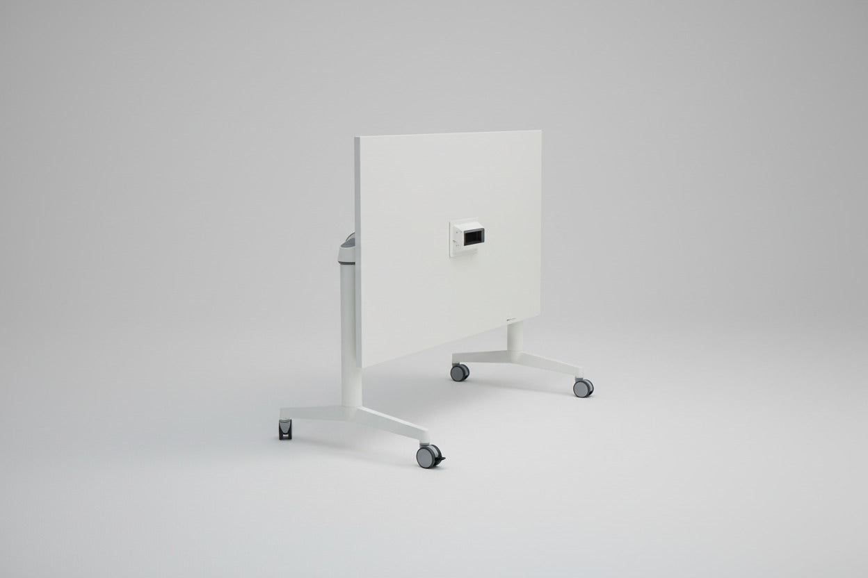 Steelcase foldebord på hjul i hvid laminat delvist klappet